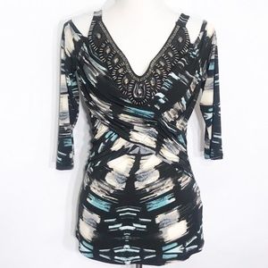 Venus cold shoulder blouse w/ beaded neckline